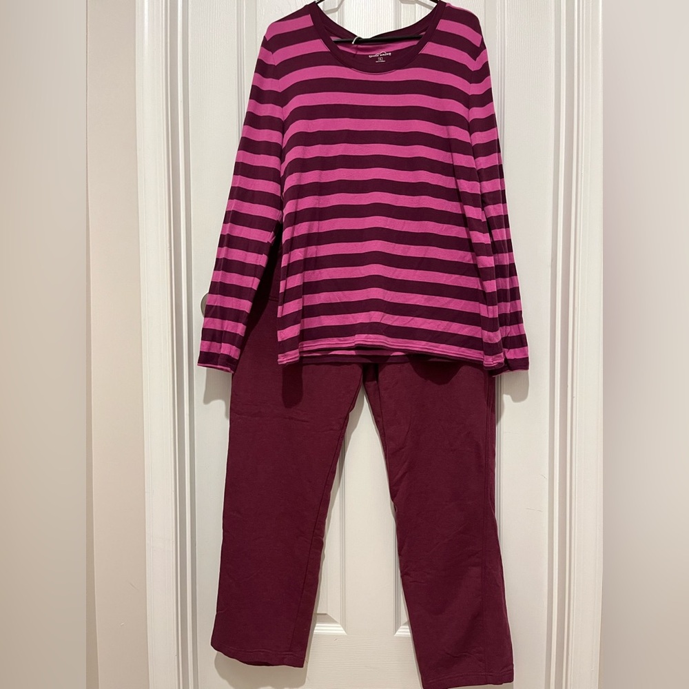 Eddie Bauer Pink and Plum Striped Top with Plum Jogger Pants